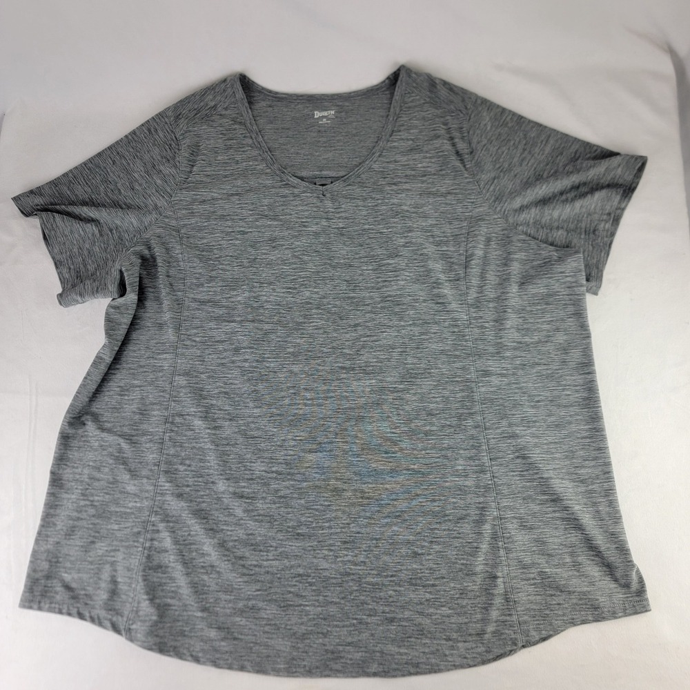 Duluth Trading Co Gray Space Dye V-Neck Pleated Back Active Top Womens 2X Gym - Picture 2 of 7